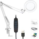 Akrobat Hareketli 8X Büyüteçli Led Işıklı Masa Çalışma Lambası - Mengeneli (Beyaz)