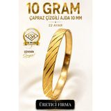 Aks Gold 22 Ayar TSE Belgeli (10 GRAM) Çapraz Çizgili Ajda 10 mm Ajda Altın Bilezik İşçiliksiz