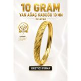 Aks Gold 22 Ayar Tse Belgeli (10 Gram) Yan Ağaç Kabuğu Ajda Bilezik 10 mm Gold Altın Bilezik Düğün Nişan - 6,2