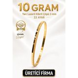 Aks Gold 22 Ayar Tse Belgeli (10 Gram) Yarı Lazerli Kibrit Çöpü 3 mm Altın Işçiliksiz Bilezik Gold