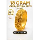 Aks Gold 22 Ayar Tse Belgeli (18 Gram) Lazerli Su Yolu Mega Altın Bilezik 20 mm Ajda Gold Düğün Nişan - 6,2
