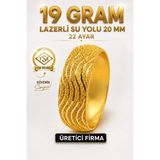 Aks Gold 22 Ayar Tse Belgeli (19 Gram) Lazerli Su Yolu Mega Altın Bilezik 20 mm Ajda Gold Düğün Nişan - 6,2