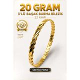 Aks Gold 22 Ayar TSE Belgeli (20 GRAM) 3'lü BAŞAK Burma Bilezik Altın Gold Bilezik Düğün Nişan