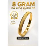 Aks Gold 22 Ayar TSE Belgeli (8 GRAM) Düz Çavuş Ajda Bilezik 8 mm Gold Altın İşçiliksiz Düğün - 6,2