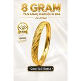 Aks Gold 22 Ayar Tse Belgeli (8 Gram) Yan Ağaç Kabuğu Ajda Bilezik 8 mm Gold Altın Bilezik Düğün Nişan - 6,2