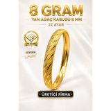 Aks Gold 22 Ayar Tse Belgeli (8 Gram) Yan Ağaç Kabuğu Ajda Bilezik 8 mm Gold Altın Bilezik Düğün Nişan
