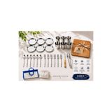aksenbirstore ÇELİK PİKNİK VE KAMP SETİ 6 KİŞİLİK-KESME TAHTASI HEDİYE TOPLAM 28 PARÇA