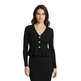 Aksesuar Düğme Detaylı Uzun Kollu Slim Fit Peplum Kesim V Yaka Hırka
