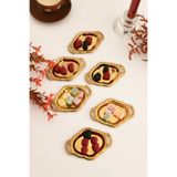 AKSESUAR EVRENİ Cenz'S Gold 6'lı Set Şekerlik Lokumluk Çerezlik Kahve Yanı Sunumluk Dekoratif Mini Oval Kase