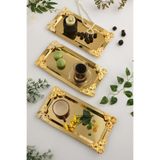 AKSESUAR EVRENİ Foldosi Gold 3'lü Gold Süs Detaylı Kayık Kahve Sunum Tepsisi Servis Çay Tepsisi Dekoratif Tepsi