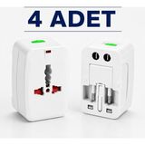 Aksesuarcep 4 Adet Akım Korumalı Universal Seyahat Adaptörü Priz Çevirici 110-250V Geniş Voltaj Desteği - Beyaz