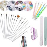 Aksesuarcı Nail Art Tırnak Süsleme sanatı tasarım seti, 37 adet, tırnak fırçası, şerit bant, noktalama kalemi, suni elmas taşlar, Tırnak Süsleri