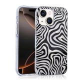 Aksesuarcim Apple ile Uyumlu iPhone 14 Kılıf Leopar Desenli M-Safe Şarj Özellikli Kamera Lens Korumalı Sert Silikon Kapak Jago Siyah-Beyaz