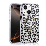 Aksesuarcim Apple ile Uyumlu iPhone 14 Kılıf Leopar Desenli M-Safe Şarj Özellikli Kamera Lens Korumalı Sert Silikon Kapak Jago Siyah