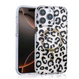 Aksesuarcim Apple ile Uyumlu iPhone 14 Pro Max Kılıf Leopar Desenli M-Safe Şarj Özellikli Kamera Lens Korumalı Sert Silikon Kapak Jago Siyah