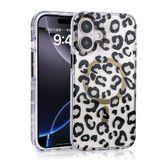 Aksesuarcim Apple ile Uyumlu iPhone 16 Kılıf Leopar Desenli M-Safe Şarj Özellikli Kamera Lens Korumalı Sert Silikon Kapak Jago Siyah