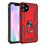Aksesuarcim Apple iPhone 12 ile Uyumlu Kılıf Silikon Yüzük Standlı Araç Tutucu için Mıknatıslı Darbe Karşı Dayanıklı Koruma Tank İnce Kap Vega Kırmızı