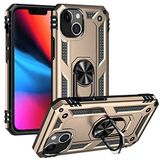 Aksesuarcim Apple iPhone 13 ile Uyumlu Kılıf Silikon Yüzük Standlı Araç Tutucu için Mıknatıslı Darbe Karşı Dayanıklı Koruma Tank İnce Kap Vega Altın