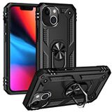 Aksesuarcim Apple iPhone 13 ile Uyumlu Kılıf Silikon Yüzük Standlı Araç Tutucu için Mıknatıslı Darbe Karşı Dayanıklı Koruma Tank İnce Kap Vega Siyah