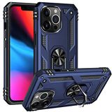 Aksesuarcim Apple iPhone 13 Pro ile Uyumlu Kılıf Silikon Yüzük Standlı Araç Tutucu için Mıknatıslı Darbe Karşı Dayanıklı Koruma Tank İnce Kap Vega Lacivert