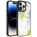 Aksesuarcim Apple iPhone 14 Pro Max ile Uyumlu Aynalı Parlak Desenli Kılıf Figürlü Kamera Lens Korumalı Kapak Mirror Yazı