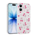 Aksesuarcim Apple iPhone 16 ile Uyumlu Kılıfı Şeffaf Desenli Kamera Lens Korumalı İnce Sert Silikon Kapak Klip Kalpli Kiraz