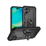 Aksesuarcim Apple iPhone 16 Plus ile Uyumlu Kılıf Silikon Yüzük Standlı Araç Tutucu için Mıknatıslı Darbe Karşı Dayanıklı Koruma Tank İnce Kap Vega Siyah