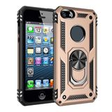 Aksesuarcim Apple iPhone 5S ile Uyumlu Kılıf Silikon Yüzük Standlı Araç Tutucu için Mıknatıslı Darbe Karşı Dayanıklı Koruma Tank İnce Kap Vega Altın