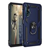 Aksesuarcim Huawei Honor 20 ile Uyumlu Kılıf Silikon Yüzük Standlı Araç Tutucu için Mıknatıslı Darbe Karşı Dayanıklı Koruma Tank İnce Kap Vega Lacivert