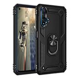 Aksesuarcim Huawei Honor 20 ile Uyumlu Kılıf Silikon Yüzük Standlı Araç Tutucu için Mıknatıslı Darbe Karşı Dayanıklı Koruma Tank İnce Kap Vega Siyah