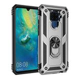 Aksesuarcim Huawei Mate 30 Lite ile Uyumlu Kılıf Silikon Yüzük Standlı Araç Tutucu için Mıknatıslı Darbe Karşı Dayanıklı Koruma Tank İnce Kap Vega Gri