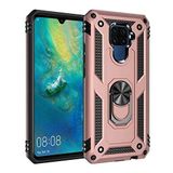 Aksesuarcim Huawei Mate 30 Lite ile Uyumlu Kılıf Silikon Yüzük Standlı Araç Tutucu için Mıknatıslı Darbe Karşı Dayanıklı Koruma Tank İnce Kap Vega Rose Gold