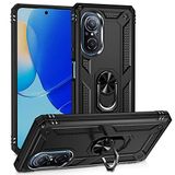 Aksesuarcim Huawei Nova 9 SE ile Uyumlu Kılıf Silikon Yüzük Standlı Araç Tutucu için Mıknatıslı Darbe Karşı Dayanıklı Koruma Tank İnce Kap Vega Siyah