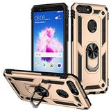 Aksesuarcim Huawei P Smart ile Uyumlu Kılıf Silikon Yüzük Standlı Araç Tutucu için Mıknatıslı Darbe Karşı Dayanıklı Koruma Tank İnce Kap Vega Altın