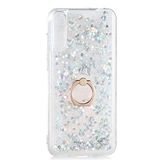 Aksesuarcim Huawei P Smart S (Y8P) ile Uyumlu Kılıfı Şeffaf Silikon Sıvılı Simli Yüzük Stand Olabilen Kamera Lens Korumalı Tarz Kapak Milce Gümüş