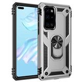 Aksesuarcim Huawei P40 ile Uyumlu Kılıf Silikon Yüzük Standlı Araç Tutucu için Mıknatıslı Darbe Karşı Dayanıklı Koruma Tank İnce Kap Vega Gri