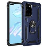 Aksesuarcim Huawei P40 ile Uyumlu Kılıf Silikon Yüzük Standlı Araç Tutucu için Mıknatıslı Darbe Karşı Dayanıklı Koruma Tank İnce Kap Vega Lacivert