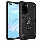 Aksesuarcim Huawei P40 ile Uyumlu Kılıf Silikon Yüzük Standlı Araç Tutucu için Mıknatıslı Darbe Karşı Dayanıklı Koruma Tank İnce Kap Vega Siyah