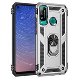 Aksesuarcim Huawei P40 Lite E ile Uyumlu Kılıf Silikon Yüzük Standlı Araç Tutucu için Mıknatıslı Darbe Karşı Dayanıklı Koruma Tank İnce Kap Vega Gri