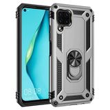 Aksesuarcim Huawei P40 Lite ile Uyumlu Kılıf Silikon Yüzük Standlı Araç Tutucu için Mıknatıslı Darbe Karşı Dayanıklı Koruma Tank İnce Kap Vega Gri