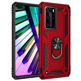 Aksesuarcim Huawei P40 Pro ile Uyumlu Kılıf Silikon Yüzük Standlı Araç Tutucu için Mıknatıslı Darbe Karşı Dayanıklı Koruma Tank İnce Kap Vega Kırmızı