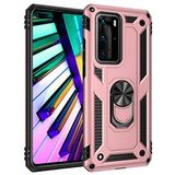 Aksesuarcim Huawei P40 Pro ile Uyumlu Kılıf Silikon Yüzük Standlı Araç Tutucu için Mıknatıslı Darbe Karşı Dayanıklı Koruma Tank İnce Kap Vega Rose Gold