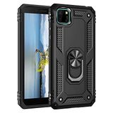 Aksesuarcim Huawei Y5P ile Uyumlu Kılıf Silikon Yüzük Standlı Araç Tutucu için Mıknatıslı Darbe Karşı Dayanıklı Koruma Tank İnce Kap Vega Siyah