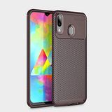 Aksesuarcim Huawei Y7 2019 ile Uyumlu Kılıf Silikon İnce Karbon Lüx Parmak İzi Yapmayan Tarz Kapak Kahverengi