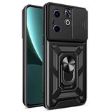 Aksesuarcim İnfinix Smart 8 ile Uyumlu Kılıfı Silikon Stand Yüzüklü Araç Tutucu Mıknatıslı Darbe ve Kamera Korumalı Tank Sürgülü Kapak Siyah