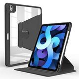 Aksesuarcim iPad Air 10.9 2022 (5.Nesil) Kılıf Silikon Arkası Şeffaf 360 Dönebilen Standlı Tablet Kılıfı Siyah