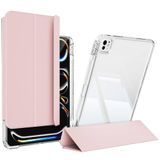 Aksesuarcim iPad Pro 11 2025 Kılıf Silikon Mıknatıslı Ayrılabilen Stand Olabilen Kalem Bölmeli Kamera Lens Korumalı Kapak Pembe Açık