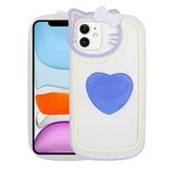 Aksesuarcim iPhone 11 için Kılıf Silikon Şeffaf Kedi Figürlü Soketli Standlı Kapak Ritm Mavi