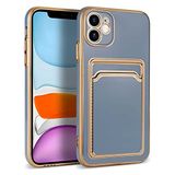 Aksesuarcim iPhone 11 Kılıf Silikon Kart Bölmeli Kamera Korumalı Kapak Bark Kartlık Mavi