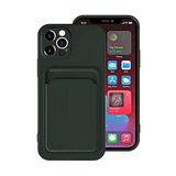Aksesuarcim iPhone 12 Pro Kılıf Silikon İç Kısım Kadife Kart Bölmeli Cüzdan Kapak Ofix Koyu Yeşil